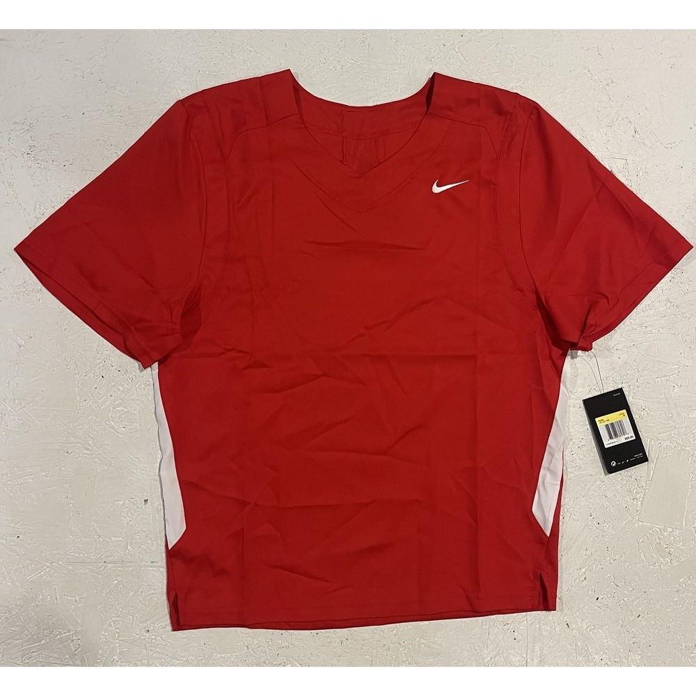 Nike Lacrosse Jersey Mens‎ S  Red White V-neck Face Off Dri Fit 881252-658 NWT